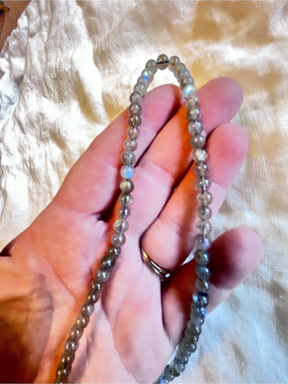 Beaded Labradorite Necklace Gray & Blue $15”